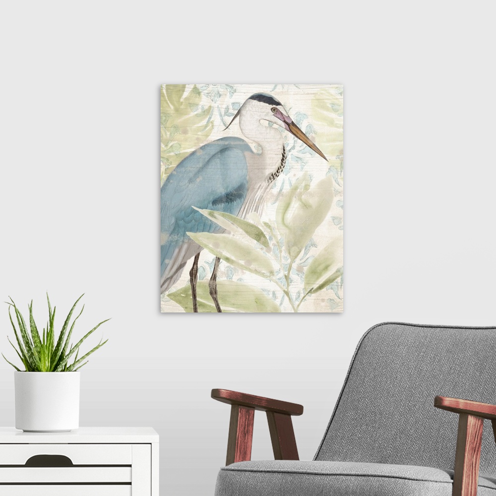 A modern room featuring Waterbird Tapestry II