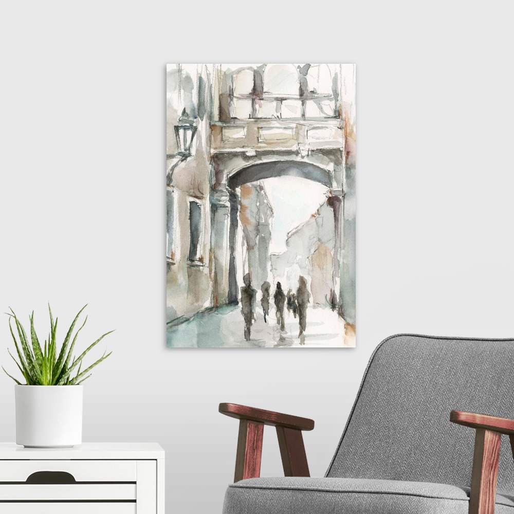 A modern room featuring Watercolor Arch Studies I