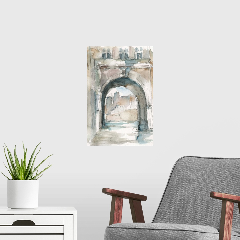 A modern room featuring Watercolor Arch Studies IV