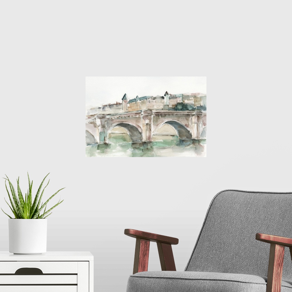 A modern room featuring Watercolor Arch Studies VI