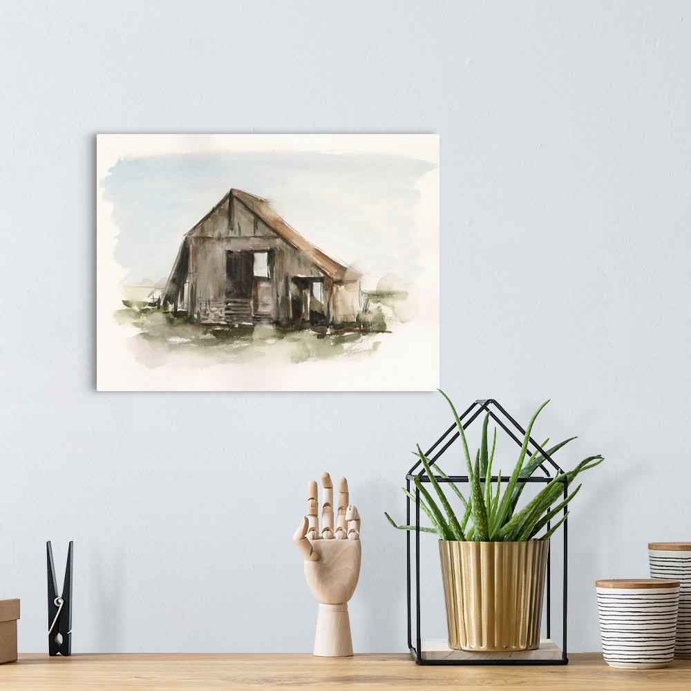A bohemian room featuring Watercolor Barn Study I