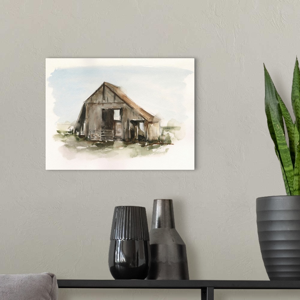 A modern room featuring Watercolor Barn Study I