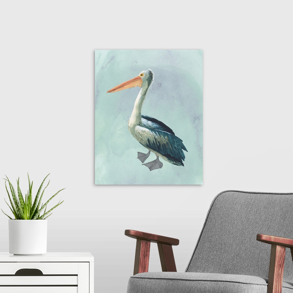 A modern room featuring Watercolor Beach Bird VI