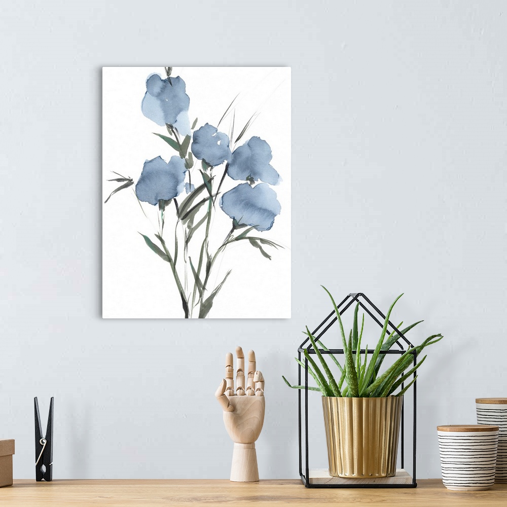 A bohemian room featuring Watercolor Blue Bouquet I