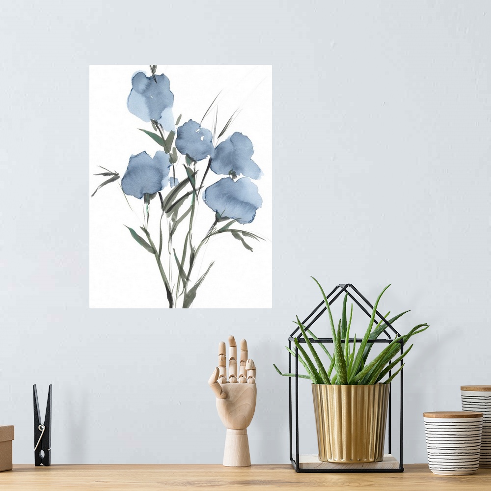 A bohemian room featuring Watercolor Blue Bouquet I