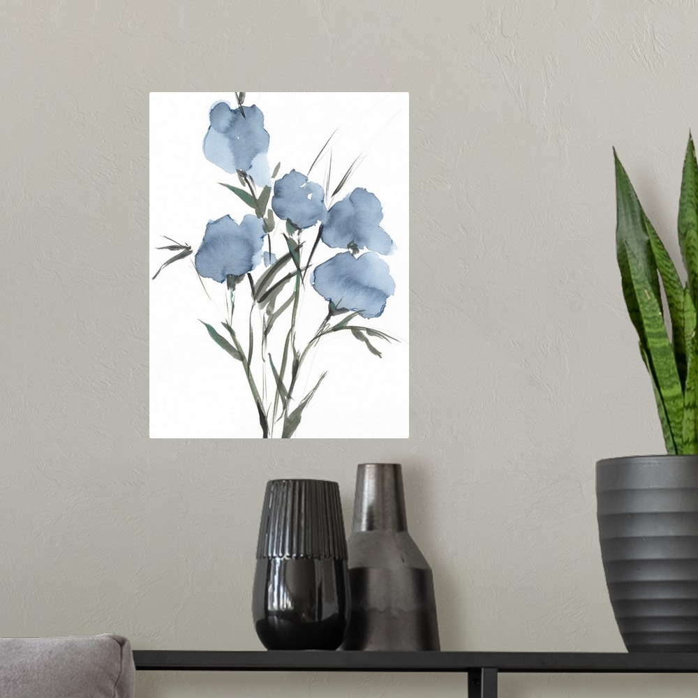 A modern room featuring Watercolor Blue Bouquet I