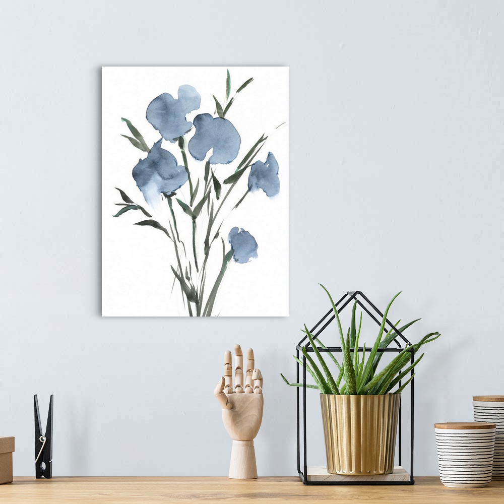 A bohemian room featuring Watercolor Blue Bouquet II
