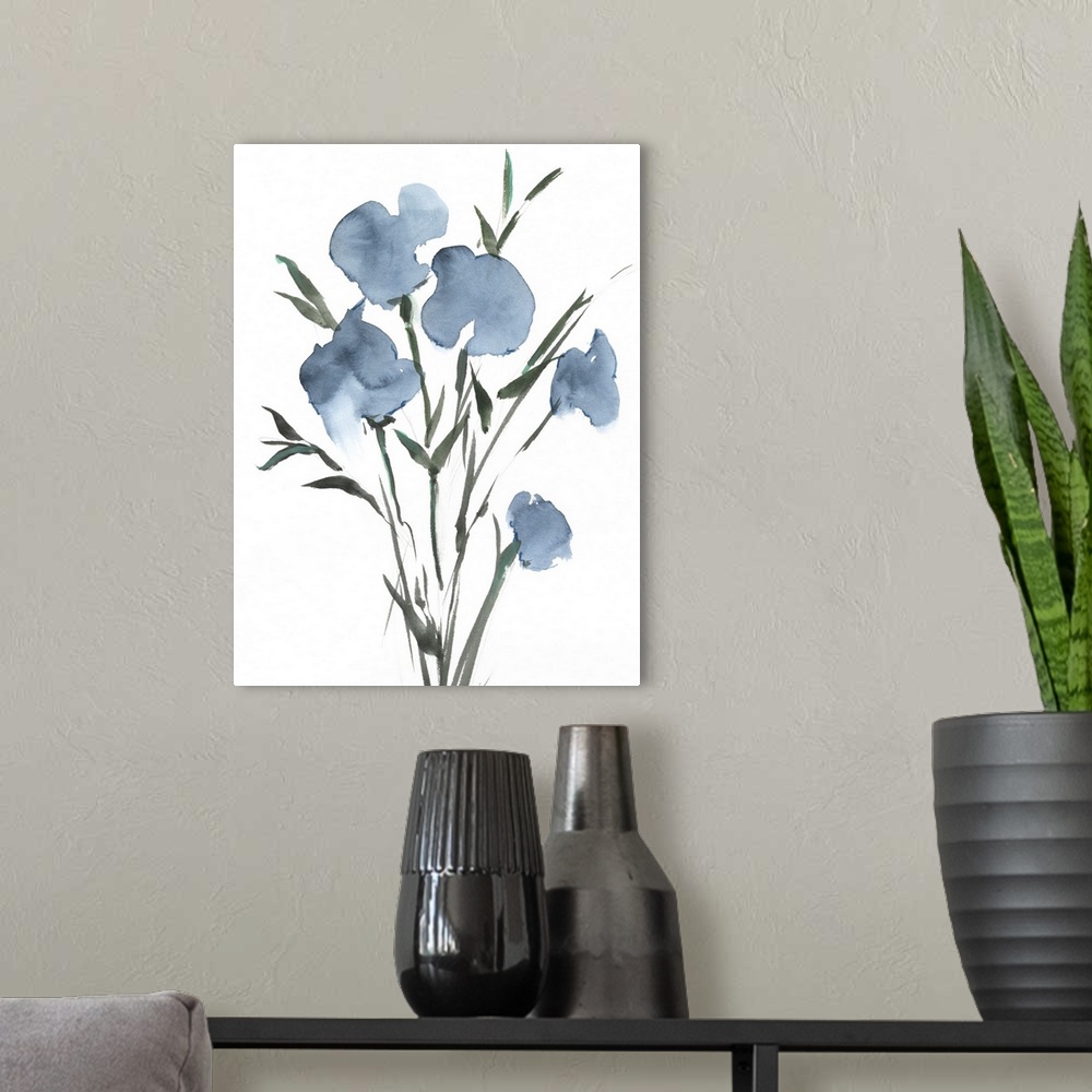 A modern room featuring Watercolor Blue Bouquet II