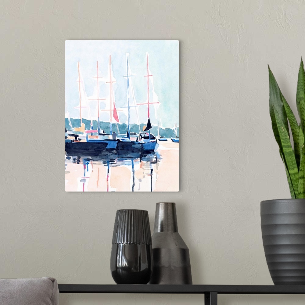 A modern room featuring Watercolor Boat Club I