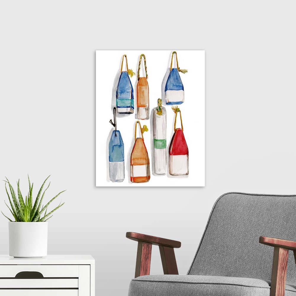 A modern room featuring Watercolor Buoys I
