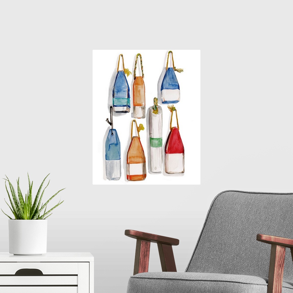 A modern room featuring Watercolor Buoys I