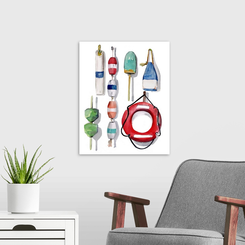A modern room featuring Watercolor Buoys II
