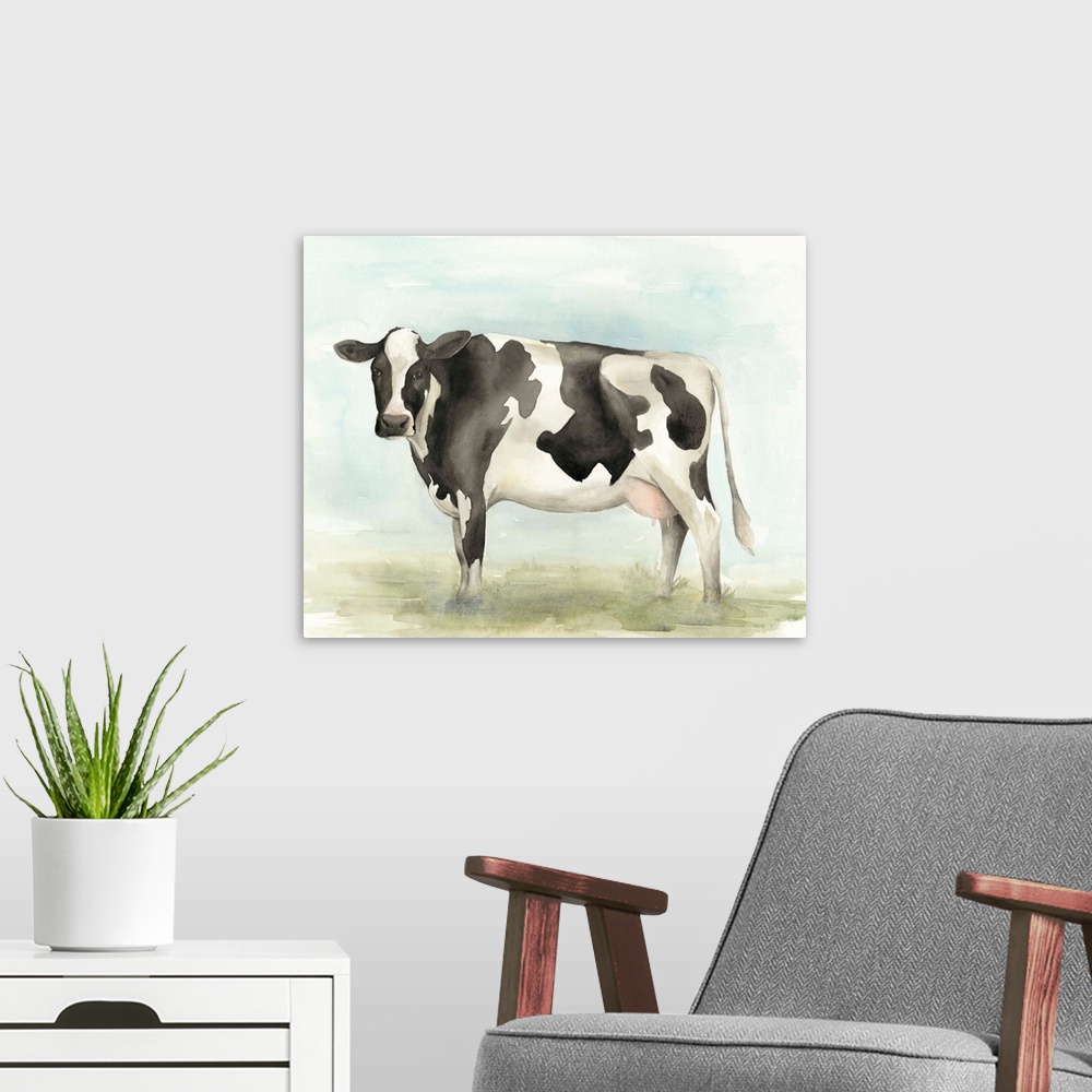 A modern room featuring Watercolor Cow II