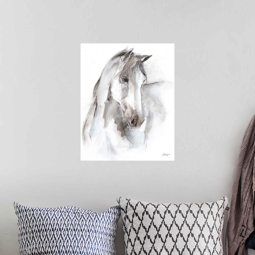 A bohemian room featuring Watercolor Equine Study I