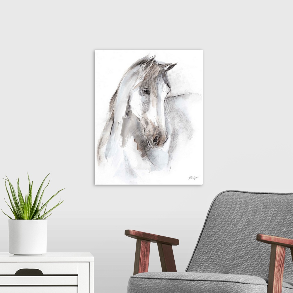 A modern room featuring Watercolor Equine Study I