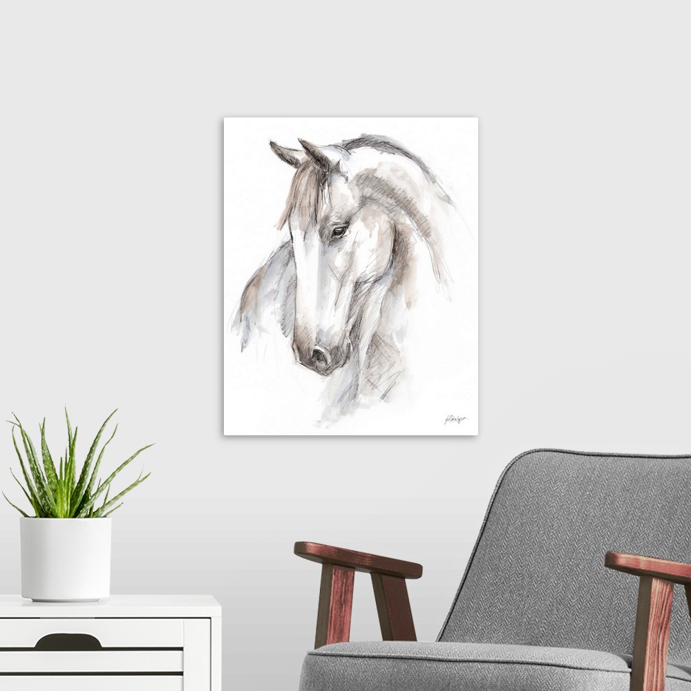 A modern room featuring Watercolor Equine Study II