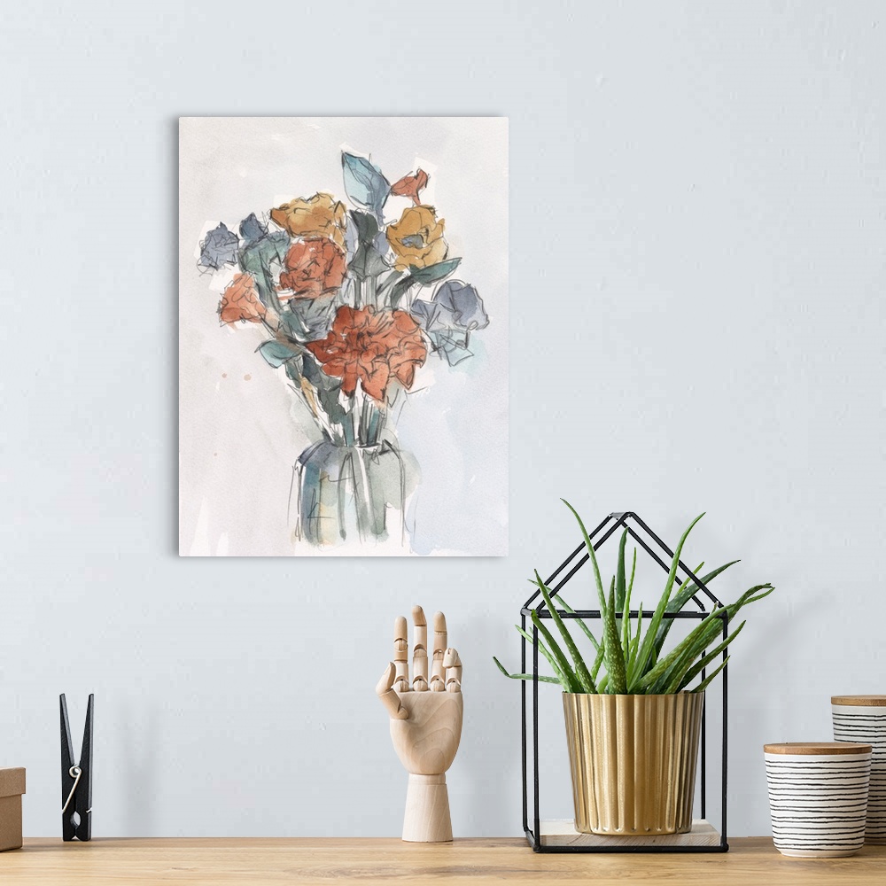 A bohemian room featuring Watercolor Floral Arrangement I