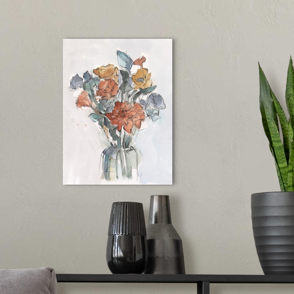 A modern room featuring Watercolor Floral Arrangement I