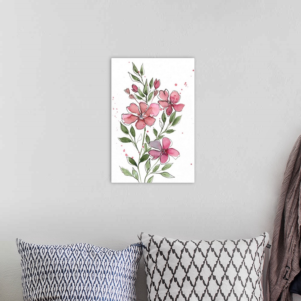 A bohemian room featuring Watercolor Floral Stems I