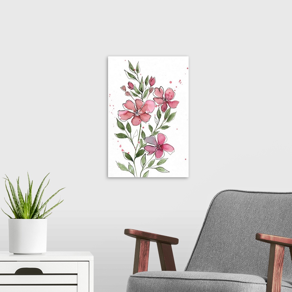 A modern room featuring Watercolor Floral Stems I