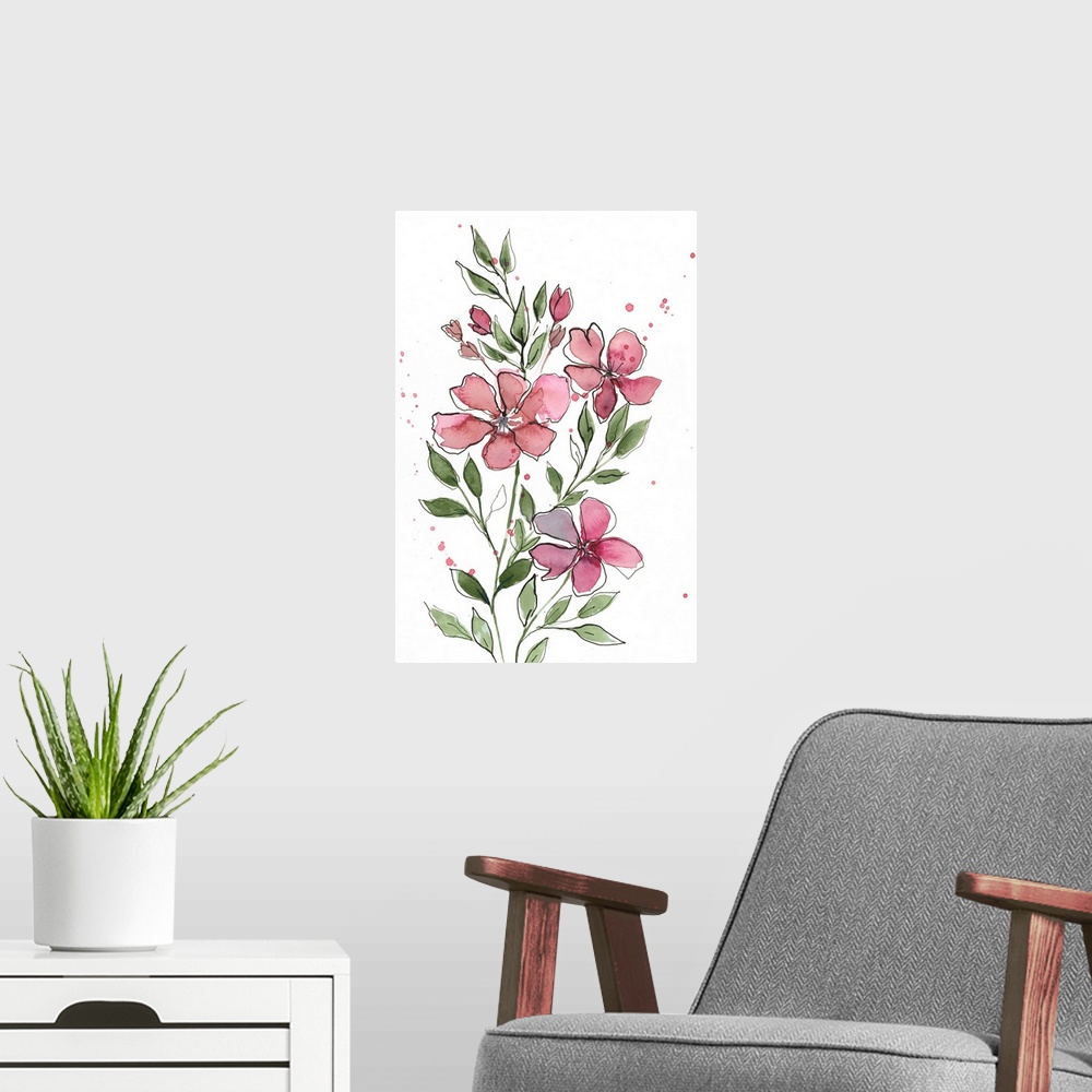 A modern room featuring Watercolor Floral Stems I