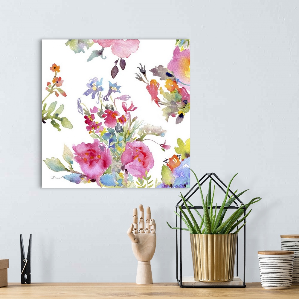 A bohemian room featuring Watercolor Flower Composition I