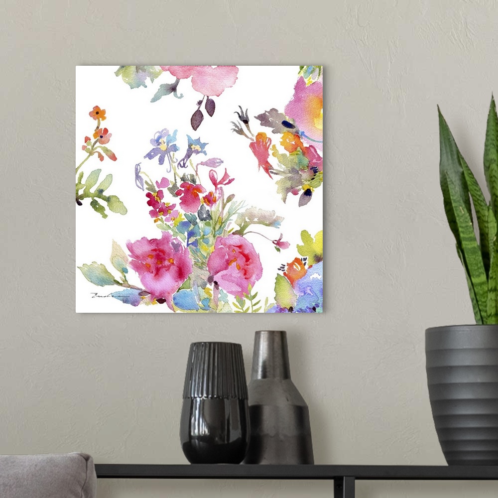 A modern room featuring Watercolor Flower Composition I