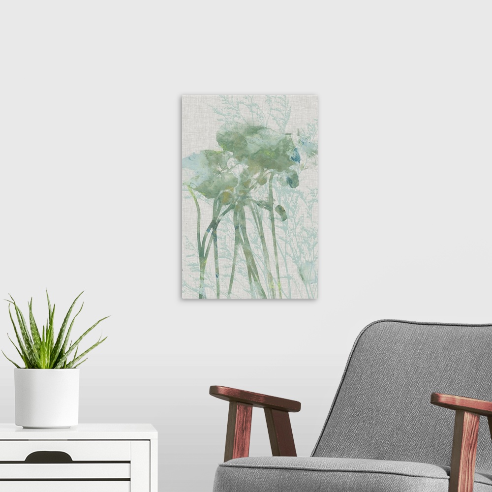 A modern room featuring Watercolor Flower Panel I