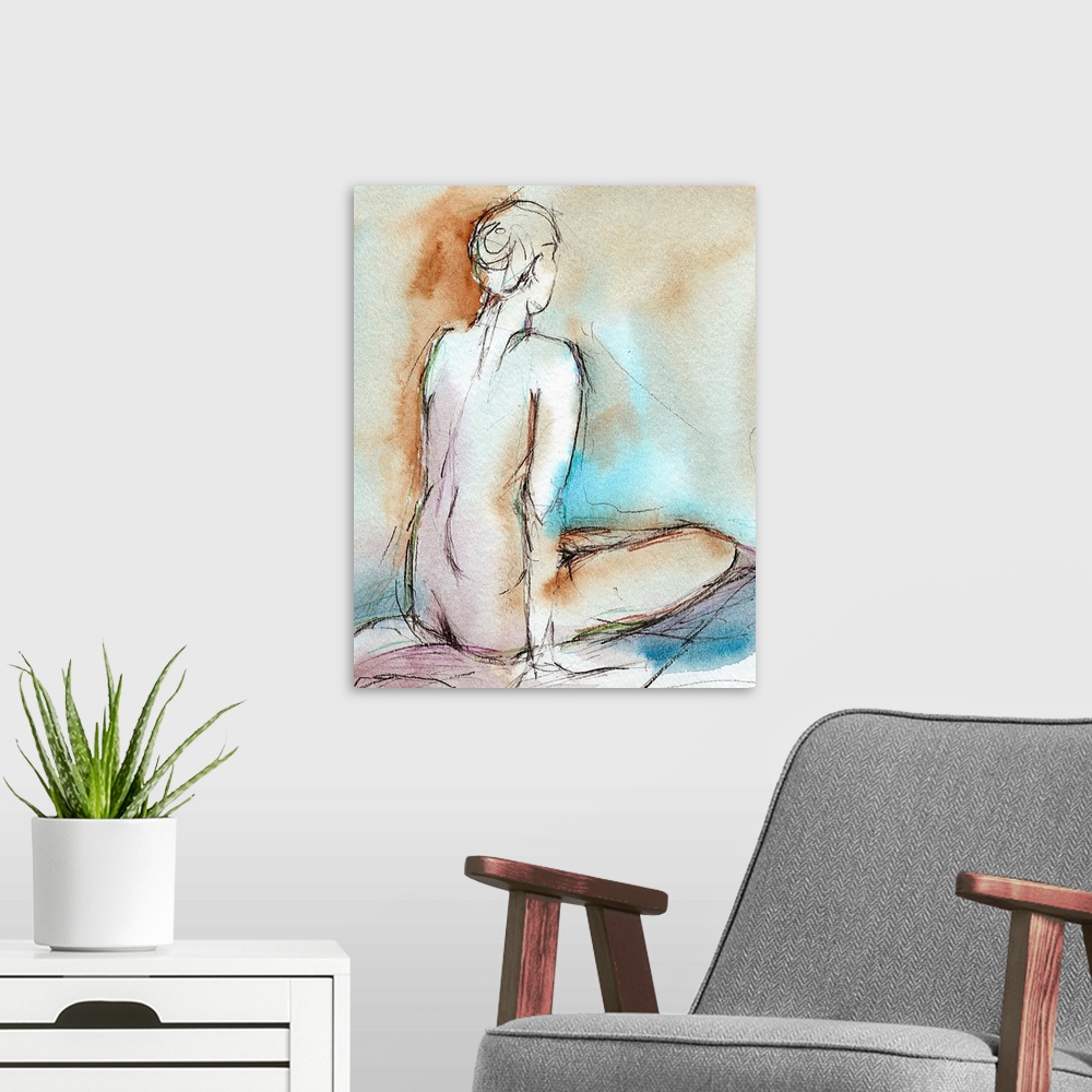 A modern room featuring Watercolor Gesture Study I