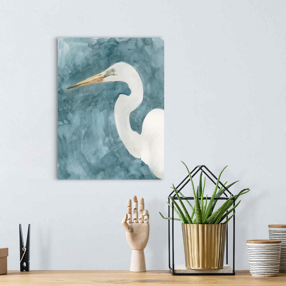 A bohemian room featuring Watercolor Heron Portrait I