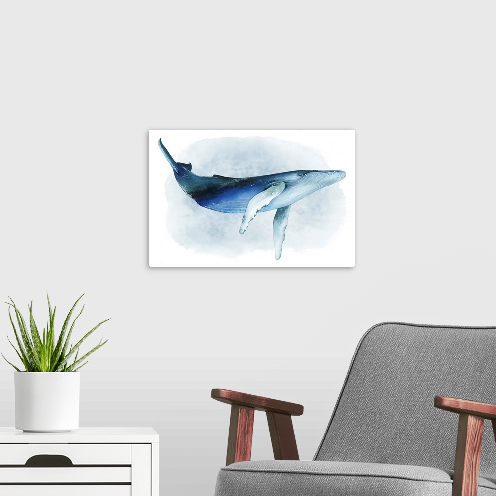 A modern room featuring Watercolor Humpback I