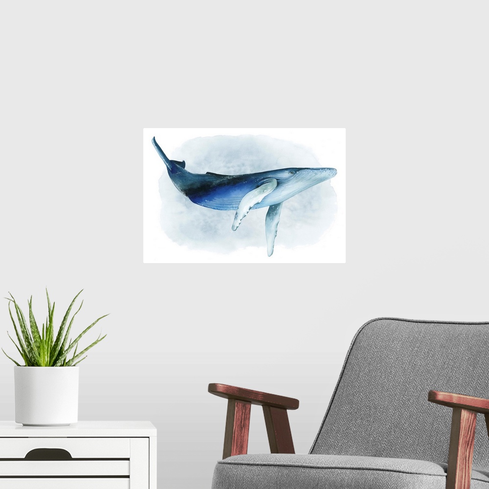 A modern room featuring Watercolor Humpback I