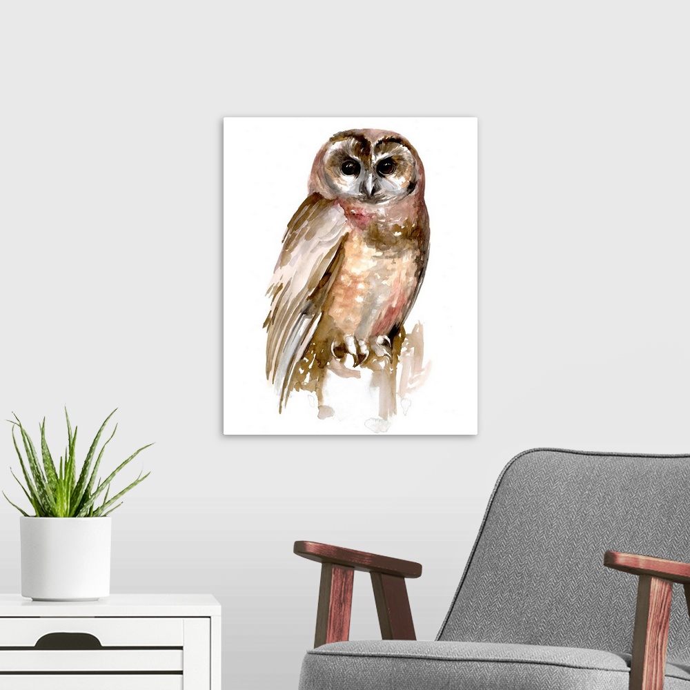 A modern room featuring Watercolor Owl II