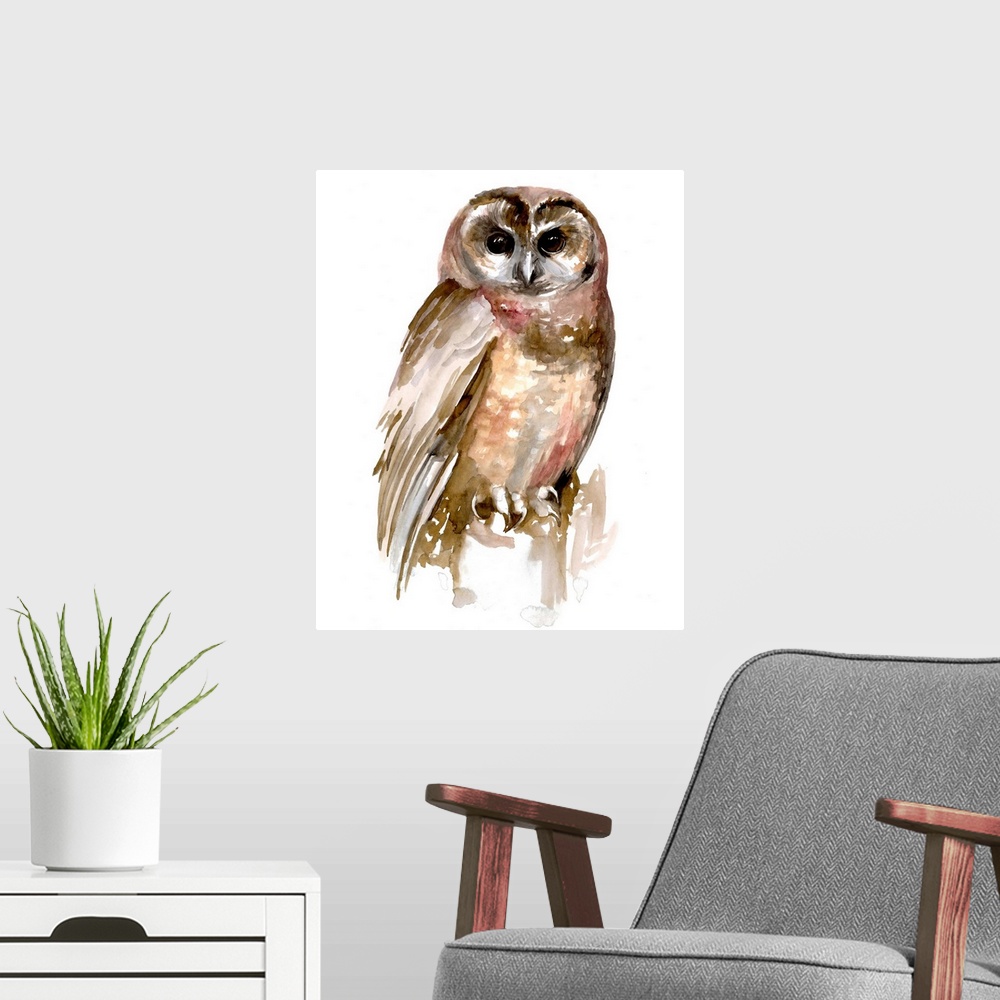 A modern room featuring Watercolor Owl II