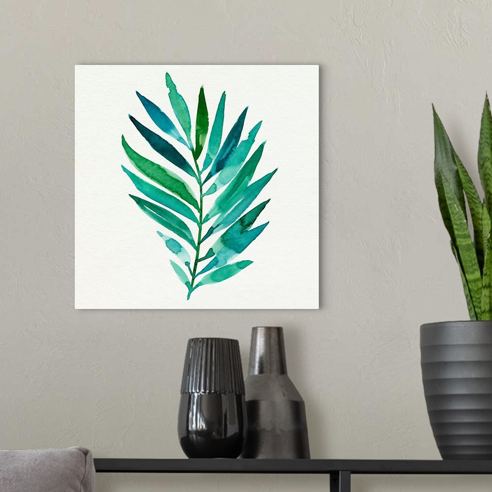 A modern room featuring Watercolor Palm Impression I