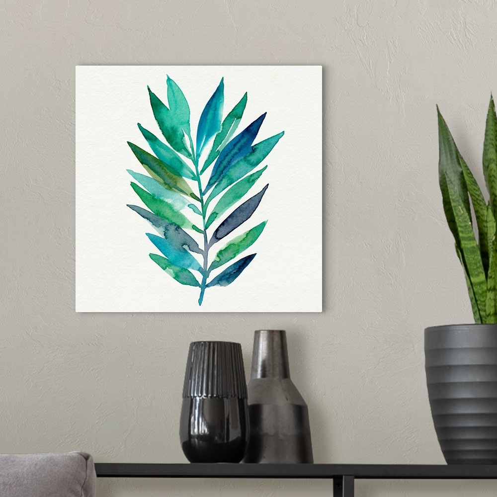 A modern room featuring Watercolor Palm Impression II