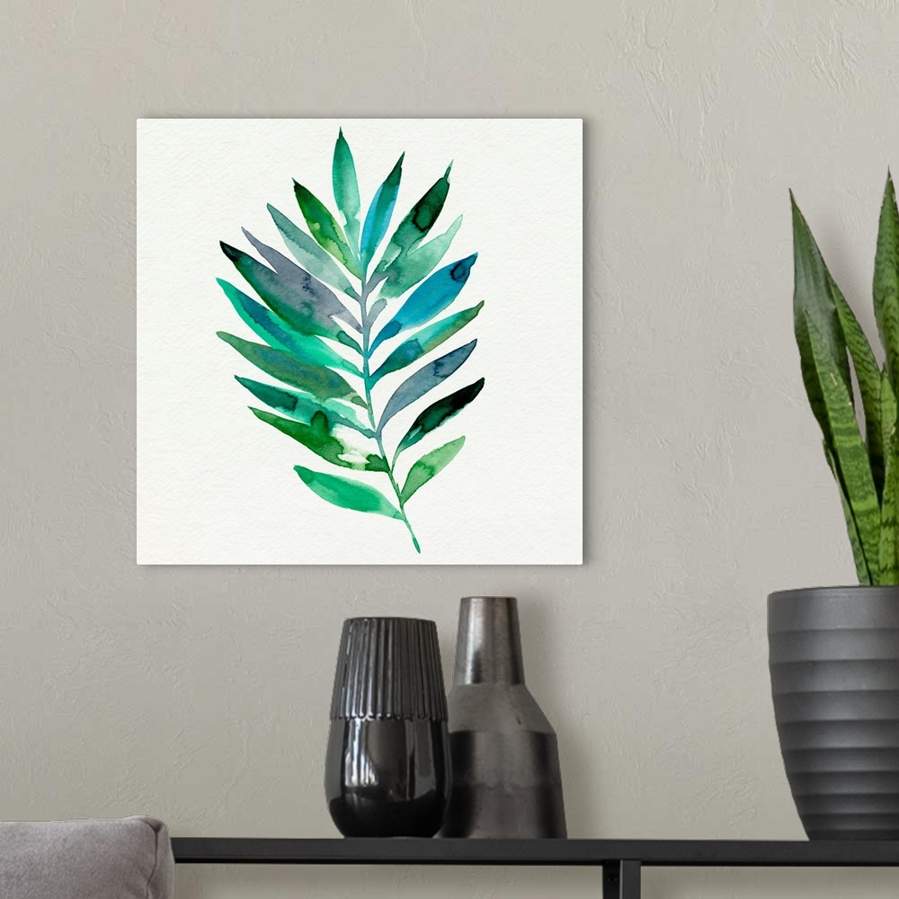 A modern room featuring Watercolor Palm Impression III