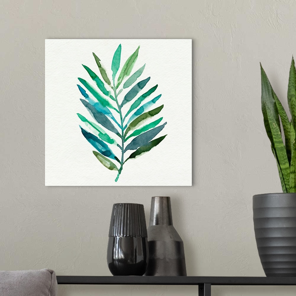A modern room featuring Watercolor Palm Impression IV