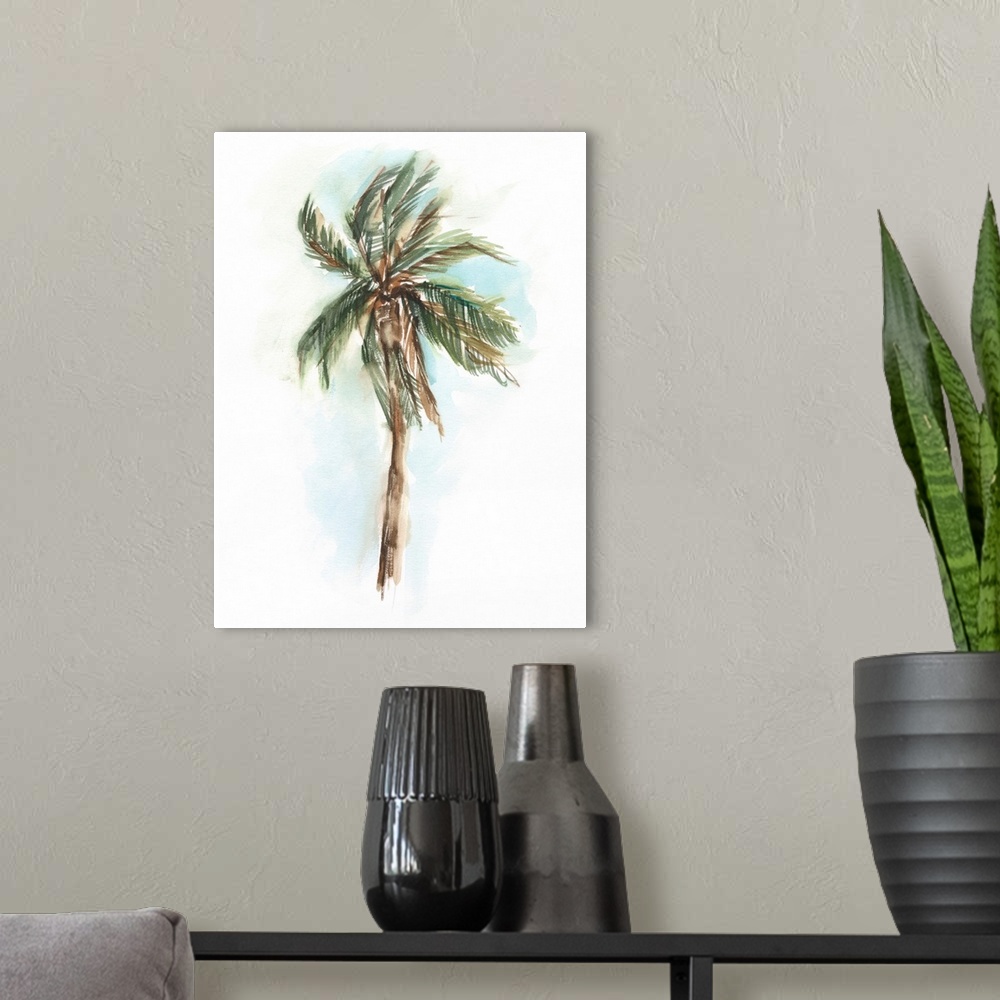 A modern room featuring Watercolor Palm Study I