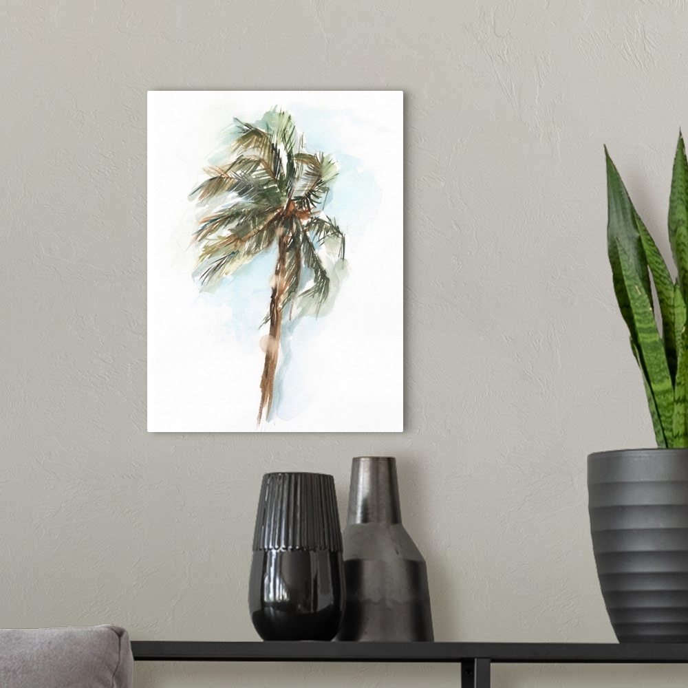 A modern room featuring Watercolor Palm Study II
