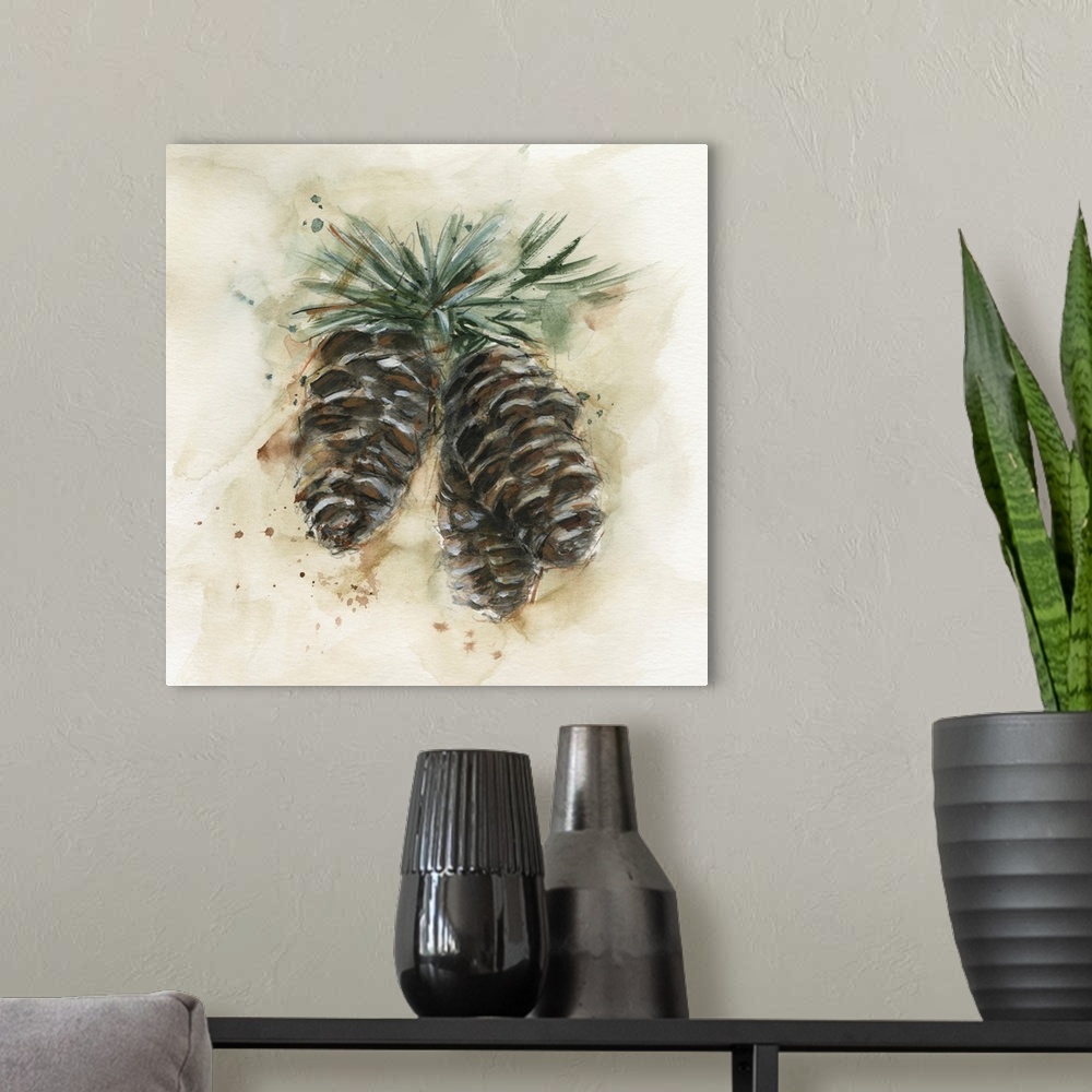 A modern room featuring Watercolor Pinecone Study II