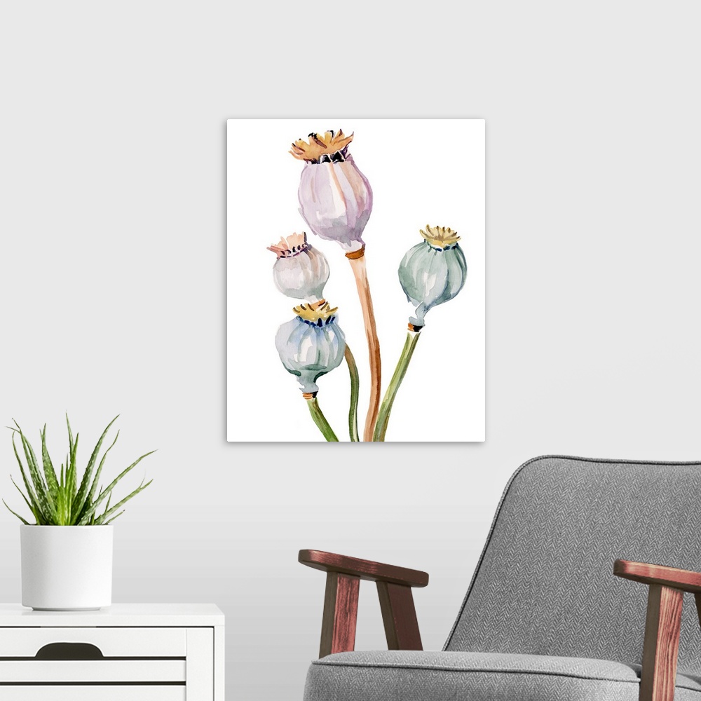 A modern room featuring Watercolor Poppy Pods II
