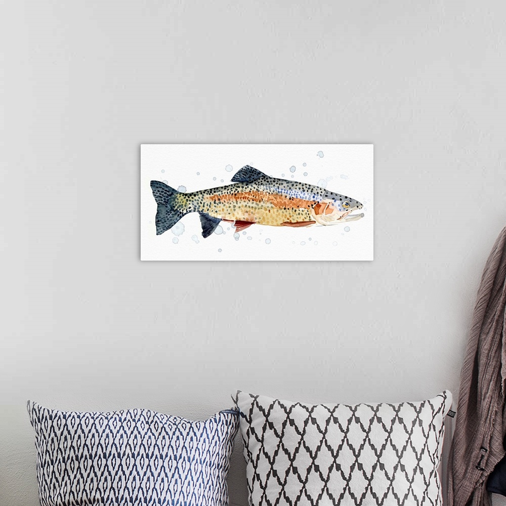 A bohemian room featuring Watercolor Rainbow Trout I