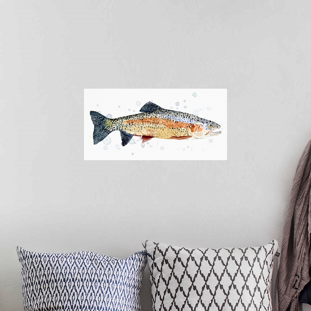 A bohemian room featuring Watercolor Rainbow Trout I