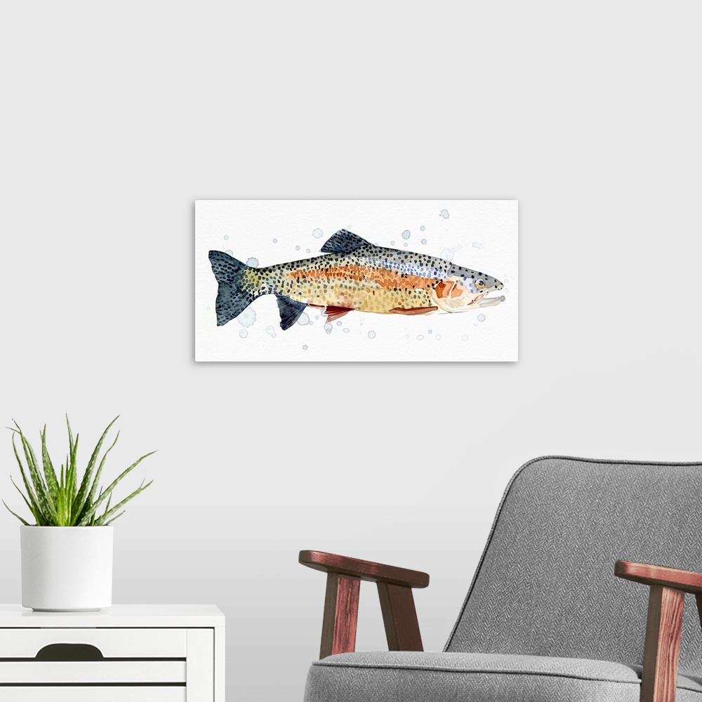 A modern room featuring Watercolor Rainbow Trout I