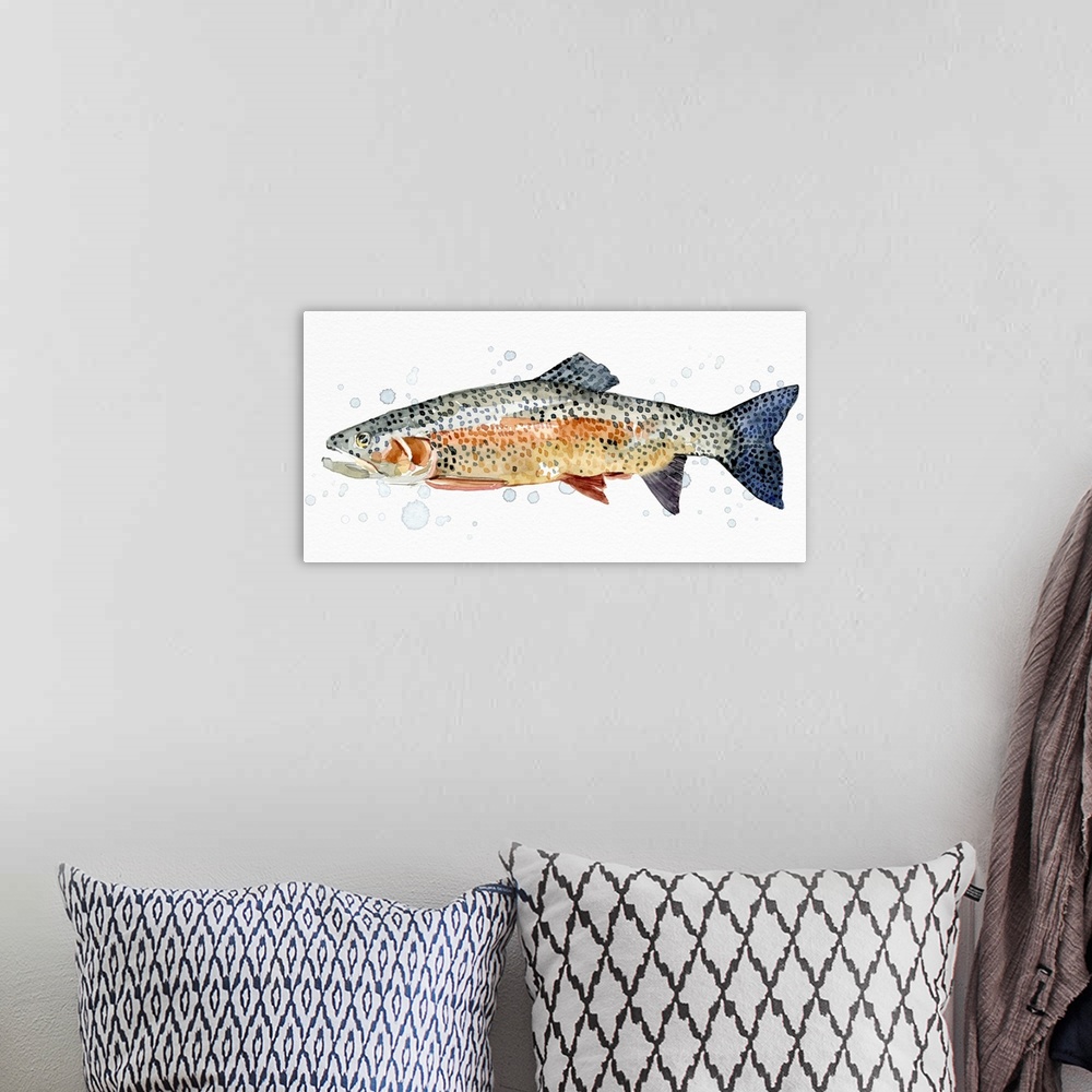 A bohemian room featuring Watercolor Rainbow Trout II