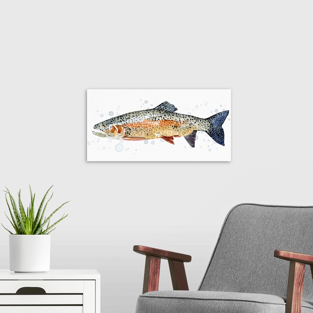A modern room featuring Watercolor Rainbow Trout II
