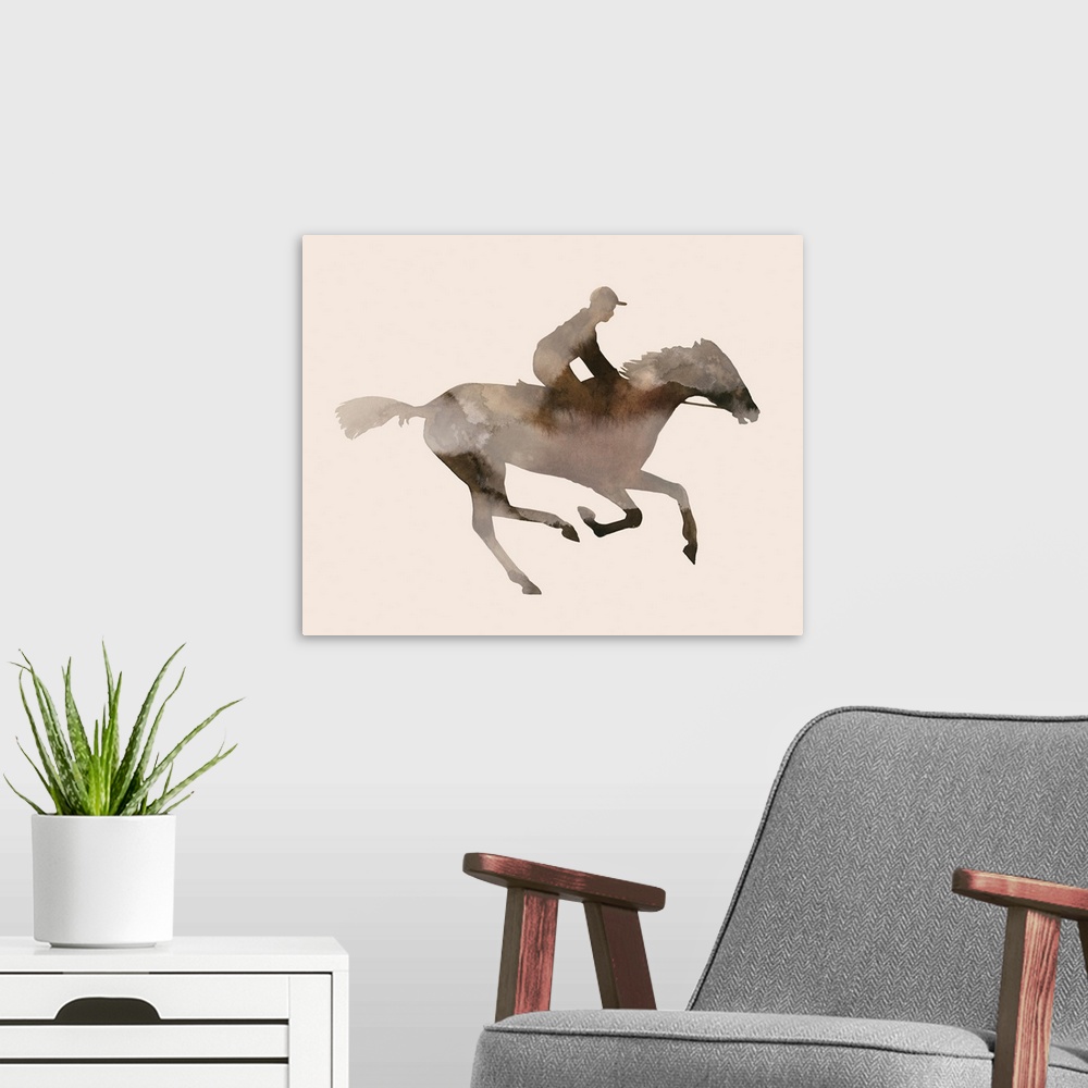A modern room featuring Watercolor Rider I
