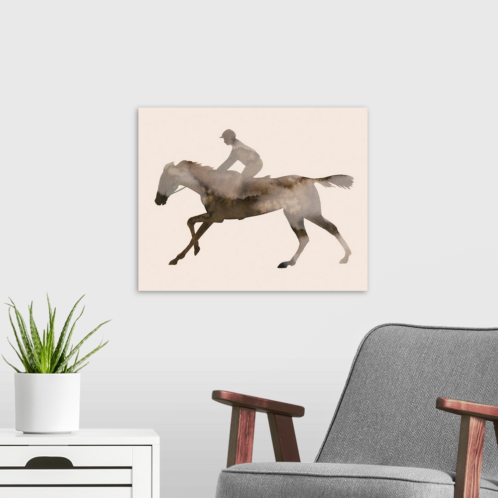 A modern room featuring Watercolor Rider II