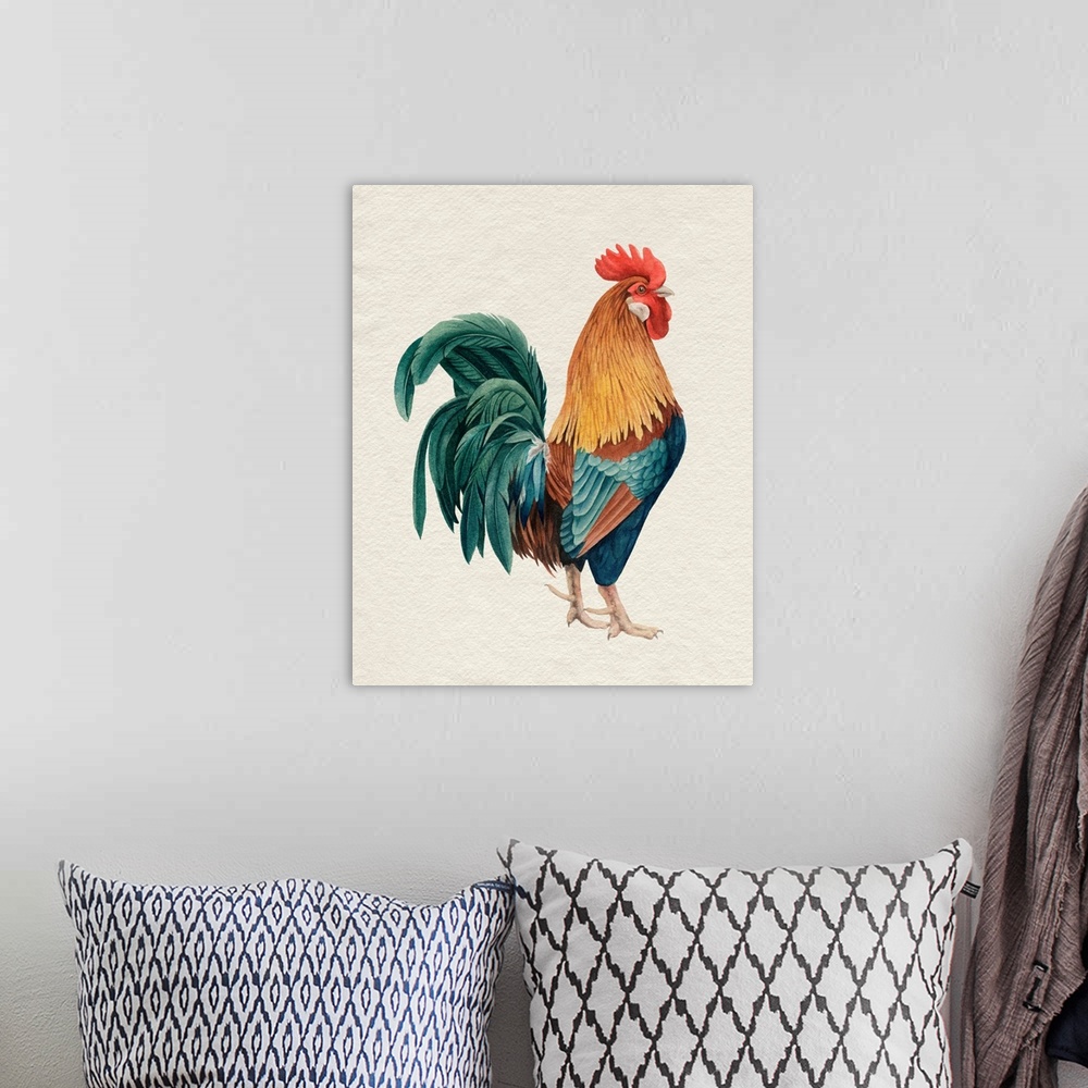 A bohemian room featuring Watercolor Rooster I